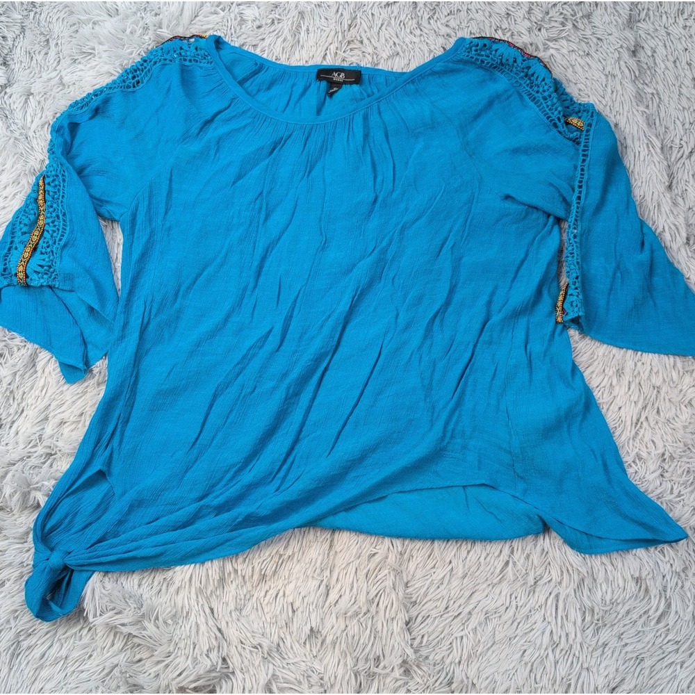 AGB Shirt Womens 1X Blue Top Comfort Casual Blouse Boho Preppy Gypsy